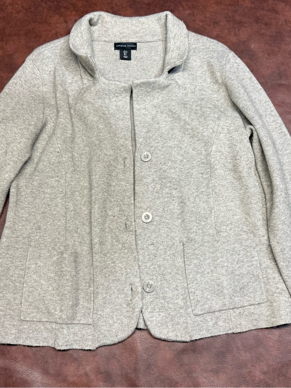 Adrienne Vittadini L Women's Light Gray Button-Front Jacket